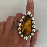 Large Amber Bubble Ring- Sterling Silver and Mayan Amber - Finished to Size