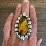 Large Amber Bubble Ring- Sterling Silver and Mayan Amber - Finished to Size