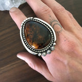 Large Celestial Amber Statement Ring- Sterling Silver and Mayan Amber - Finished to Size