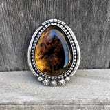 Large Celestial Amber Statement Ring- Sterling Silver and Mayan Amber - Finished to Size