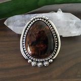 Large Celestial Amber Statement Ring- Sterling Silver and Mayan Amber - Finished to Size