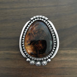 Large Celestial Amber Statement Ring- Sterling Silver and Mayan Amber - Finished to Size
