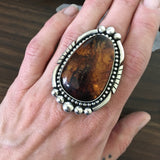 Large Amber Statement Ring- Sterling Silver and Mayan Amber - Finished to Size