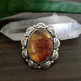 Ornate Amber Overlay Ring- Sterling Silver and Mayan Amber - Finished to Size