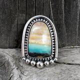 Blue Opal Petrified Wood Ring or Pendant- Sterling Silver and Indonesian Opalized Wood- Finished to Size
