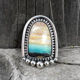 Blue Opal Petrified Wood Ring or Pendant- Sterling Silver and Indonesian Opalized Wood- Finished to Size