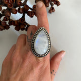 Large Rainbow Moonstone Statement Ring or Pendant- Sterling Silver and Rainbow Moonstone- Finished to Size