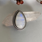 Large Rainbow Moonstone Statement Ring or Pendant- Sterling Silver and Rainbow Moonstone- Finished to Size