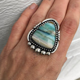 Blue Opal Petrified Wood Ring or Pendant- Sterling Silver and Indonesian Opalized Petrified Wood- Finished to Size