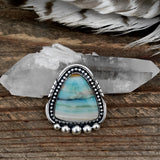 Blue Opal Petrified Wood Ring or Pendant- Sterling Silver and Indonesian Opalized Petrified Wood- Finished to Size