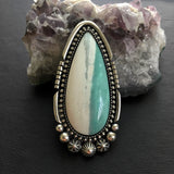 Large Celestial Blue Opal Petrified Wood Ring or Pendant- Sterling Silver and Indonesian Opalized Wood- Finished to Size