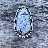 Huge White Buffalo Statement Ring- Sterling Silver and White Buffalo- Finished to Size or as a Pendant