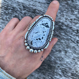 Huge White Buffalo Statement Ring- Sterling Silver and White Buffalo- Finished to Size or as a Pendant