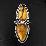 Huge 2-Stone Amber Ring- Sterling Silver and Mayan Amber - Finished to Size