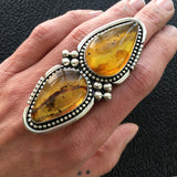 Huge 2-Stone Amber Ring- Sterling Silver and Mayan Amber - Finished to Size