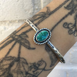 Stamped Turquoise Stacker Cuff- Royston Turquoise and Sterling Silver Bracelet- Size L/XL