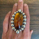 Huge Amber Bubble Ring- Sterling Silver and Mayan Amber - Finished to Size