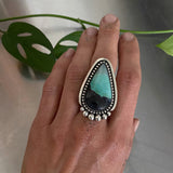 Endless Summer Teardrop Ring or Pendant- Sterling Silver and Blue Opal Petrified Wood- Finished to Size