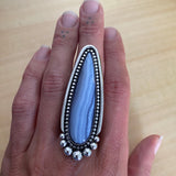 Huge Blue Lace Agate Talon Ring or Pendant- Sterling Silver and Agate- Finished to Size