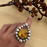 Large Amber Bubble Ring- Sterling Silver and Mayan Amber - Finished to Size