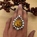 Large Amber Bubble Ring- Sterling Silver and Mayan Amber - Finished to Size
