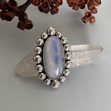Huge Rainbow Moonstone Bubble Ring or Pendant- Sterling Silver- Finished to Size