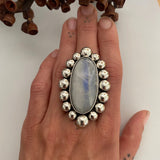 Huge Rainbow Moonstone Bubble Ring or Pendant- Sterling Silver- Finished to Size