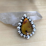 Large Amber Bubble Ring- Sterling Silver and Mayan Amber - Finished to Size