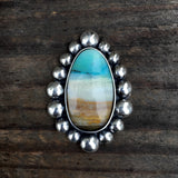 Blue Opal Petrified Wood Bubble Ring or Pendant- Sterling Silver and Indonesian Opalized Petrified Wood- Finished to Size
