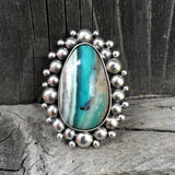 Blue Opal Petrified Wood Super Bubble Ring or Pendant- Sterling Silver and Indonesian Opalized Wood- Finished to Size