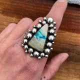 Blue Opal Petrified Wood Super Bubble Ring or Pendant- Sterling Silver and Indonesian Opalized Wood- Finished to Size