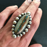 Royston Ribbon Bubble Ring- Sterling Silver and Royston Turquoise Statement Ring- Finished to Size or as Pendant