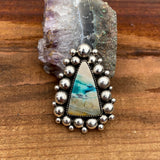 Blue Opal Petrified Wood Super Bubble Ring or Pendant- Sterling Silver and Indonesian Opalized Wood- Finished to Size