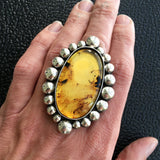 Large Amber Bubble Ring- Sterling Silver and Mayan Amber - Finished to Size