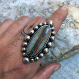 Royston Ribbon Bubble Ring- Sterling Silver and Royston Turquoise Statement Ring- Finished to Size or as Pendant