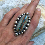 Royston Ribbon Bubble Ring- Sterling Silver and Royston Turquoise Statement Ring- Finished to Size or as Pendant