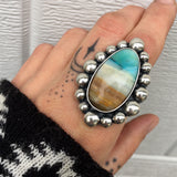 Blue Opal Petrified Wood Bubble Ring or Pendant- Sterling Silver and Indonesian Opalized Petrified Wood- Finished to Size