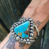 Huge Royston Turquoise Cuff Bracelet- Sterling Silver and Royston Turquoise Bubble Cuff- Statement Cuff