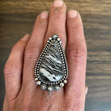 Large Celestial White Buffalo Ring- Sterling Silver and White Buffalo Statement Ring- Finished to Size or as Pendant