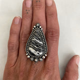 Large Celestial White Buffalo Ring- Sterling Silver and White Buffalo Statement Ring- Finished to Size or as Pendant