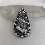 Large Celestial White Buffalo Ring- Sterling Silver and White Buffalo Statement Ring- Finished to Size or as Pendant