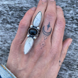 White Buffalo and Onyx 3-stone Ring- Sterling Silver and White Buffalo- Finished to Size or as a Pendant