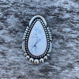 Large White Buffalo Statement Ring- Sterling Silver and White Buffalo- Finished to Size or as a Pendant