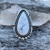 Large White Buffalo Statement Ring- Sterling Silver and White Buffalo- Finished to Size or as a Pendant