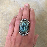 Large Webbed Variscite Celestial Ring or Pendant- Sterling Silver and Poseidon Variscite- Finished to Size