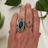 Celestial Turquoise Ring- Size 6- Hand Stamped Sterling Silver and Sierra Nevada Ribbon Turquoise