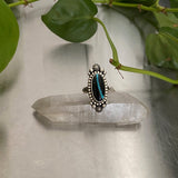 Celestial Turquoise Ring- Size 6- Hand Stamped Sterling Silver and Sierra Nevada Ribbon Turquoise