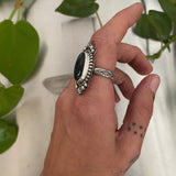 Celestial Turquoise Ring- Size 8- Hand Stamped Sterling Silver and Sierra Nevada Ribbon Turquoise