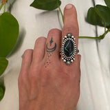 Celestial Turquoise Ring- Size 8- Hand Stamped Sterling Silver and Sierra Nevada Ribbon Turquoise