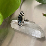 Celestial Turquoise Ring- Size 8- Hand Stamped Sterling Silver and Sierra Nevada Ribbon Turquoise